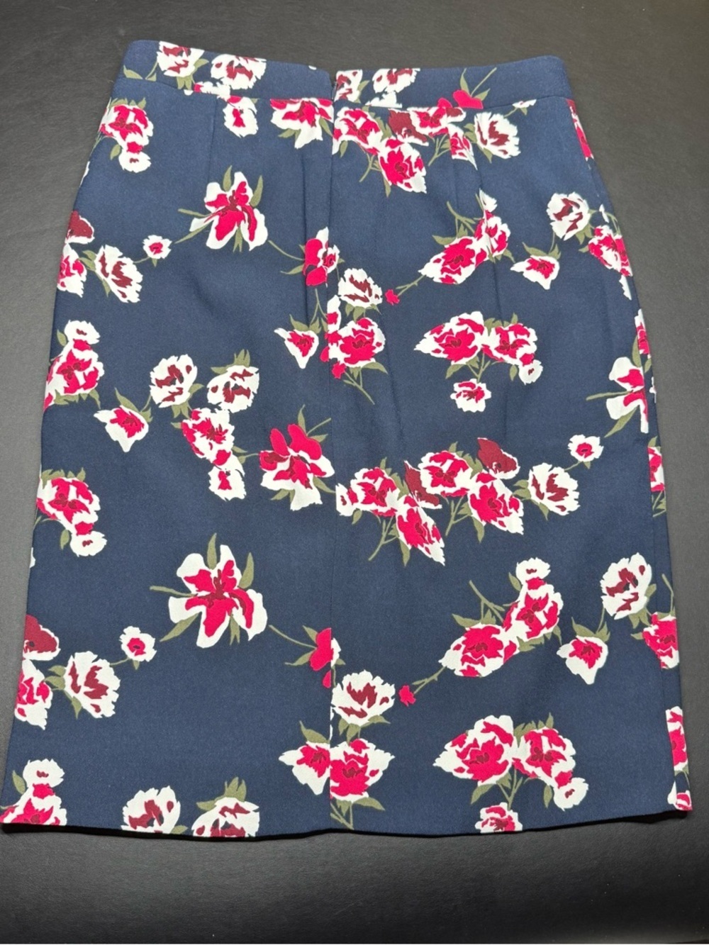 J. Crew Navy Midi Skirt with Pink & White Floral Print - Picture 3 of 3